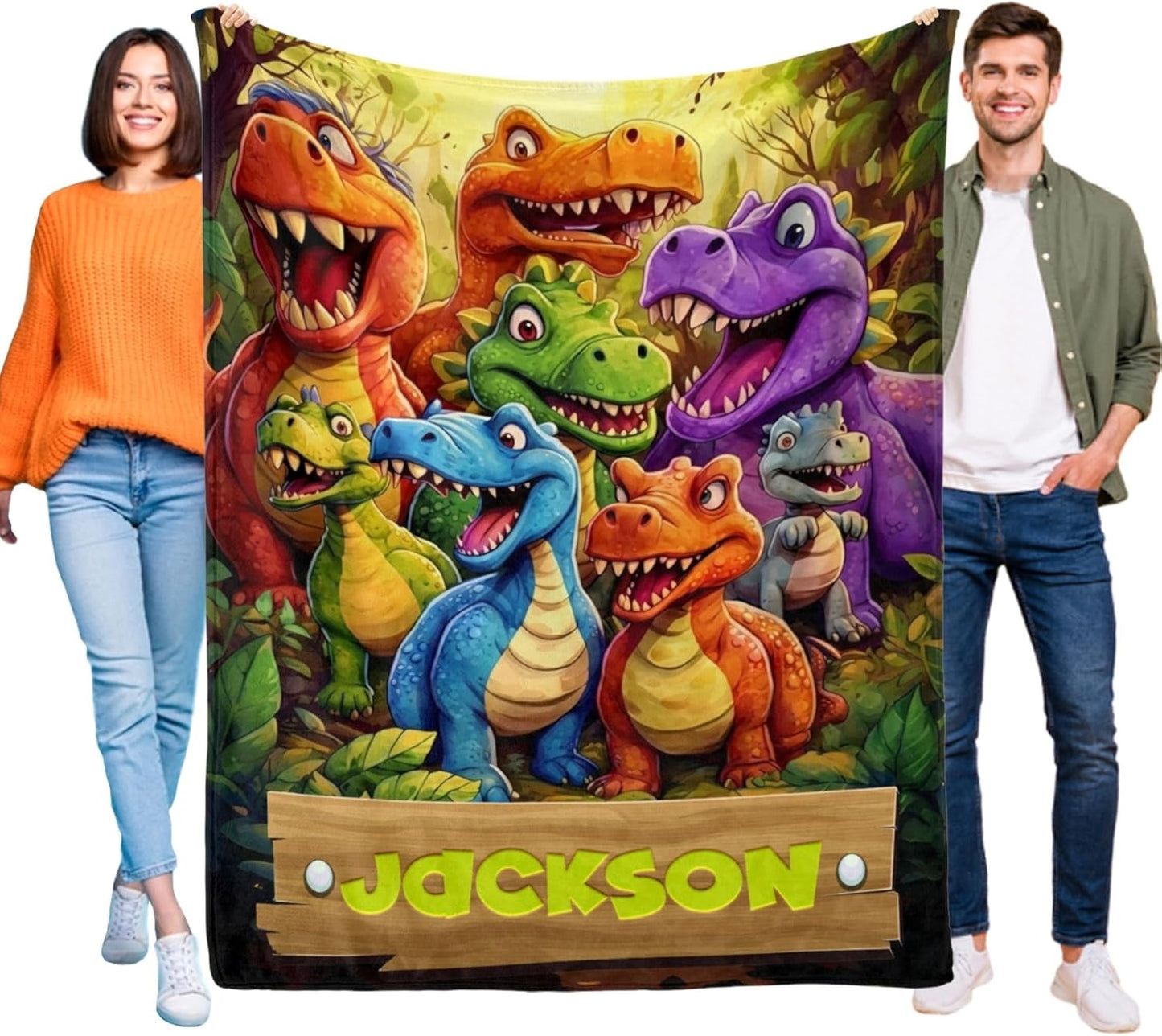 Personalized Dinosaur Blanket for Boys, Custom Name Dino Gifts for Boys Girls, HD Digital Print Flannel Dinosaur Throw, Soft Warm Fleece Blanket and Throw for Birthday