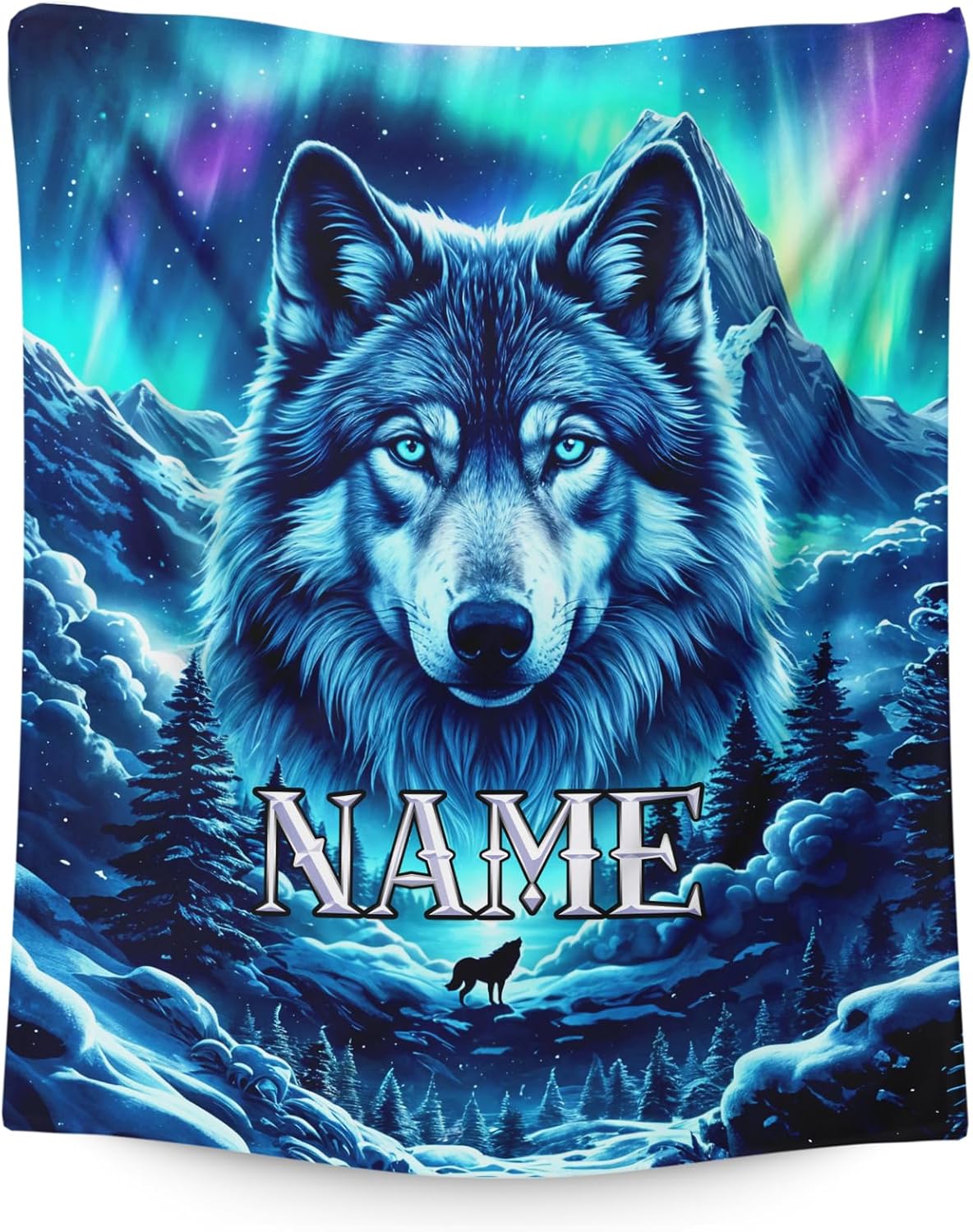 Boys Blanket Personalized Wolf Throws Gifts for Kids Adults Teens 8-12 Wolves Lovers, Custom with Name Soft Cozy Cool Theme Throw 4 Sizes Blankets for Sofa Couch Bedroom Living Room Home