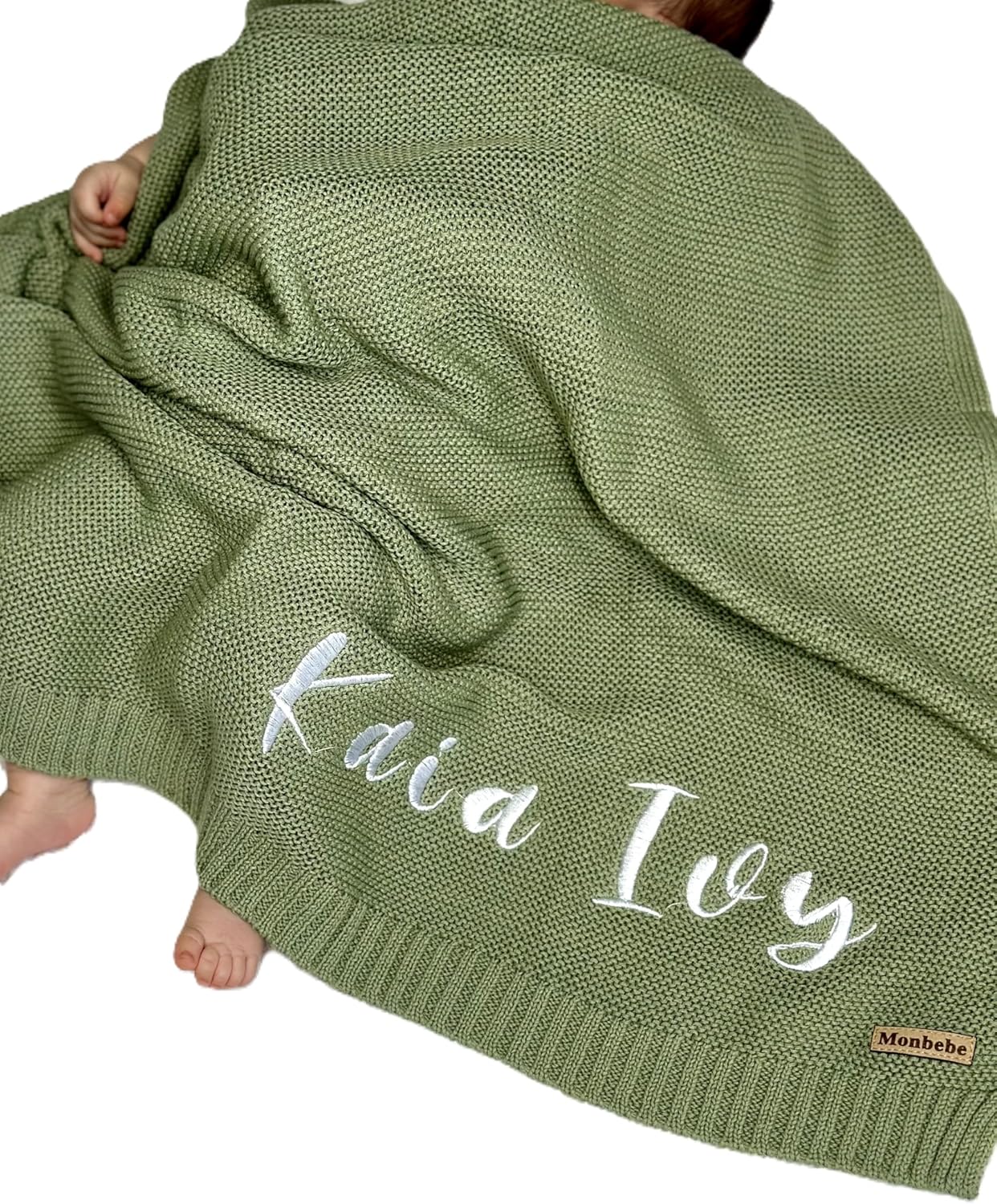 Personalized Baby Blanket with Name | Custom Newborn Gift | Embroidered Infant Blanket | Soft Cotton Knit Swaddle | Monogrammed Bedding | Boys and Girls Crib Throw | Cozy Toddler Nursery Cover