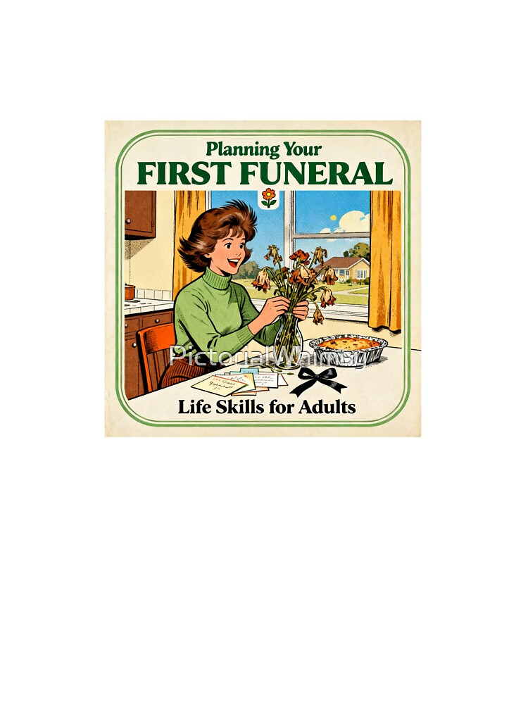 First Funeral Dark Humor - Retro 70s Parody Art by PictorialWhimsy
