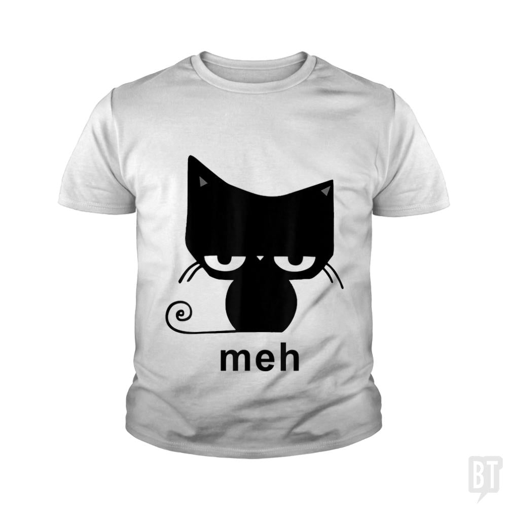 Meh Black Cat Funny Kids Shirt