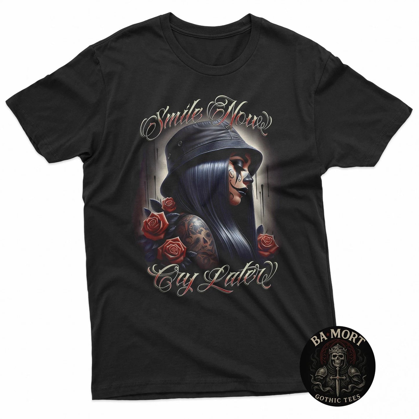 Smile Now Cry Later Chicana Payasa Tattoo Chicano Artwork T-Shirt