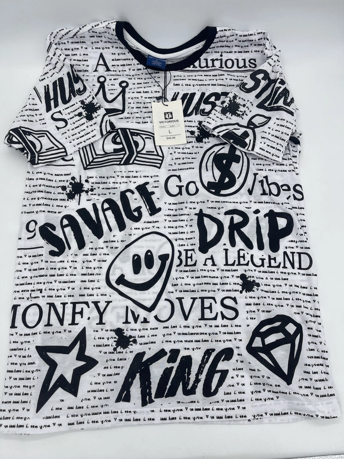 Victorious Legend Grunge Streetwear All Over Print T-Shirt LARGE White Mens