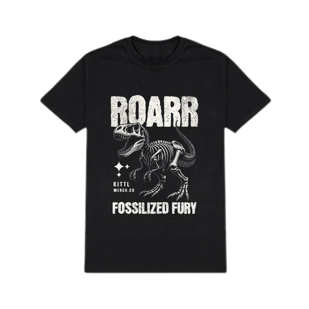Fossilized Fury T-Shirt Retro Dinosaur Skeleton Graphic Tee T-Rex Grunge Top