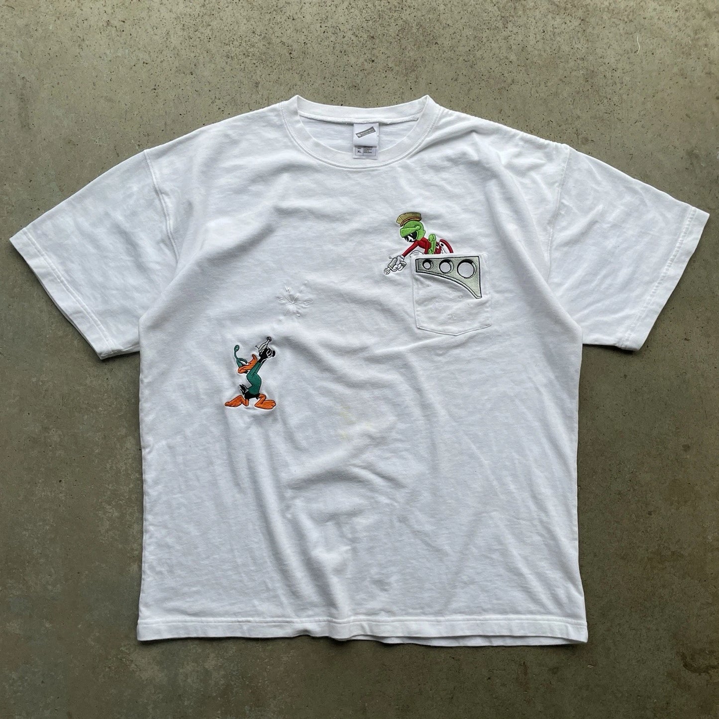 Vintage Daffy Duck & Marvin The Martian Embroidered T-Shirt Warner Bros SIZE XL