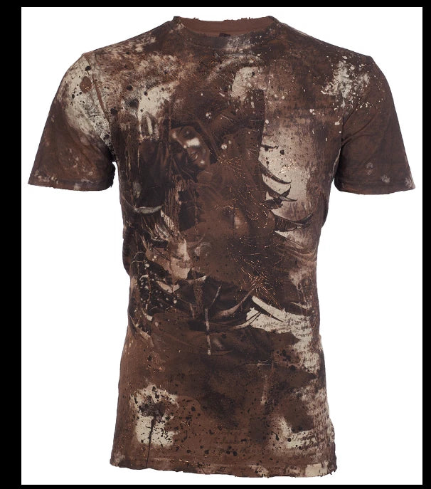 $58 AFFLICTION Brown EXTASY Short Sleeve Slim Fit T-shirt NWT
