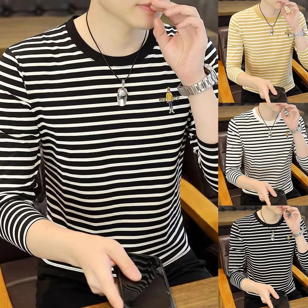 Korean Stripe Tee Casual Daily Wear Korean Style Long Sleeve Skinny Fit