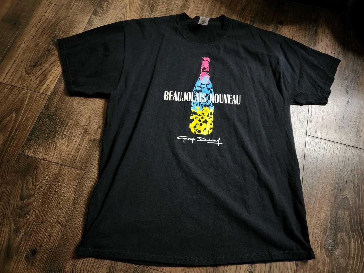 Retro Mens XL Beaujolais Nouveau French Wine T Shirt Double Sided 2006