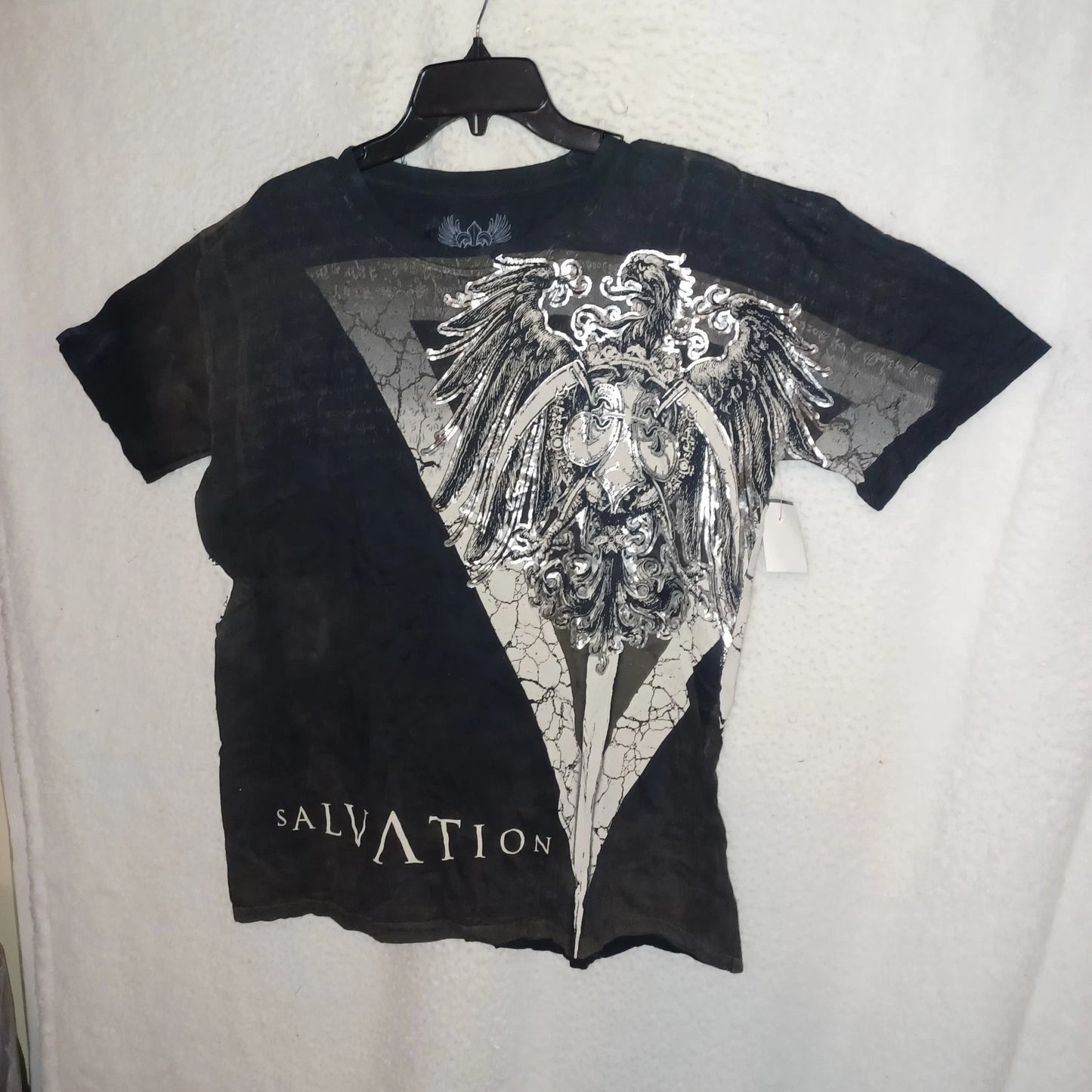 Xzavier Salvation Black Graphic Men's L Shirt Black Sword Wing Gothic Biker BX8