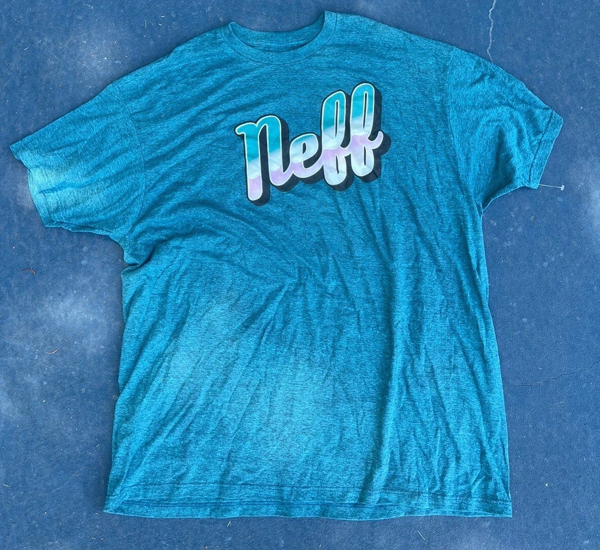Neff Mens T-Shirt XXL Teal Heather Blue 2XL Pink Logo Skater Streetwear