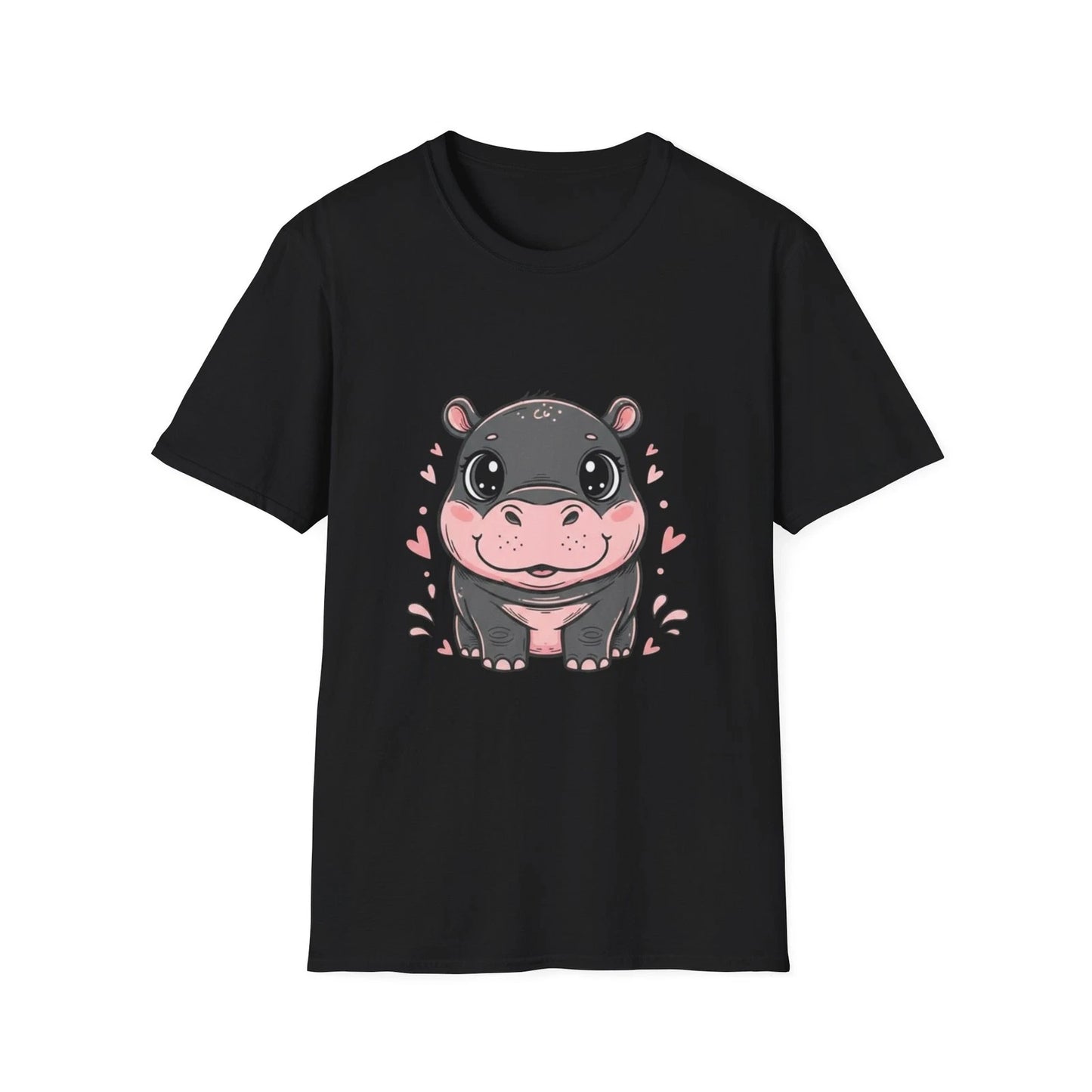 Cute Hippo Kawaii Cartoon Black Tee Adorable Animal Graphic T-Shirt