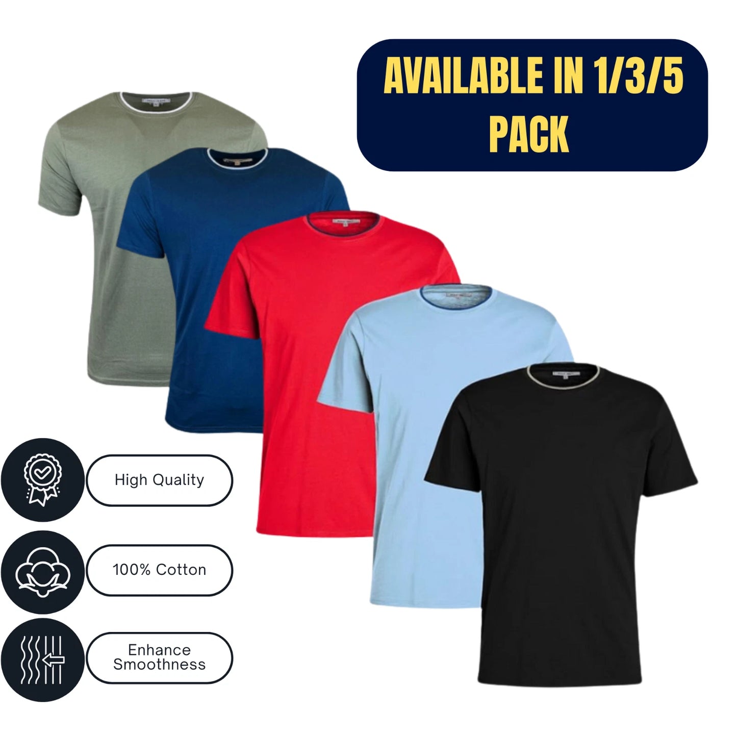 Mens T shirts 1/3/5 Pack cotton short sleeve plain crew neck Tee tops S to 2XL
