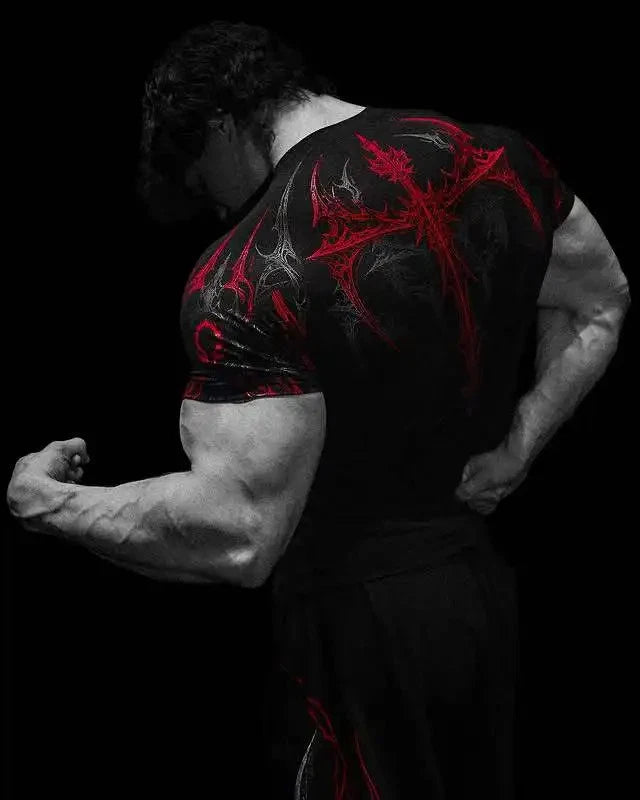 Gym Compression Gothic Cross Graphic T Shirt Slim Fit Streetwear Y2K Mens XS-XL