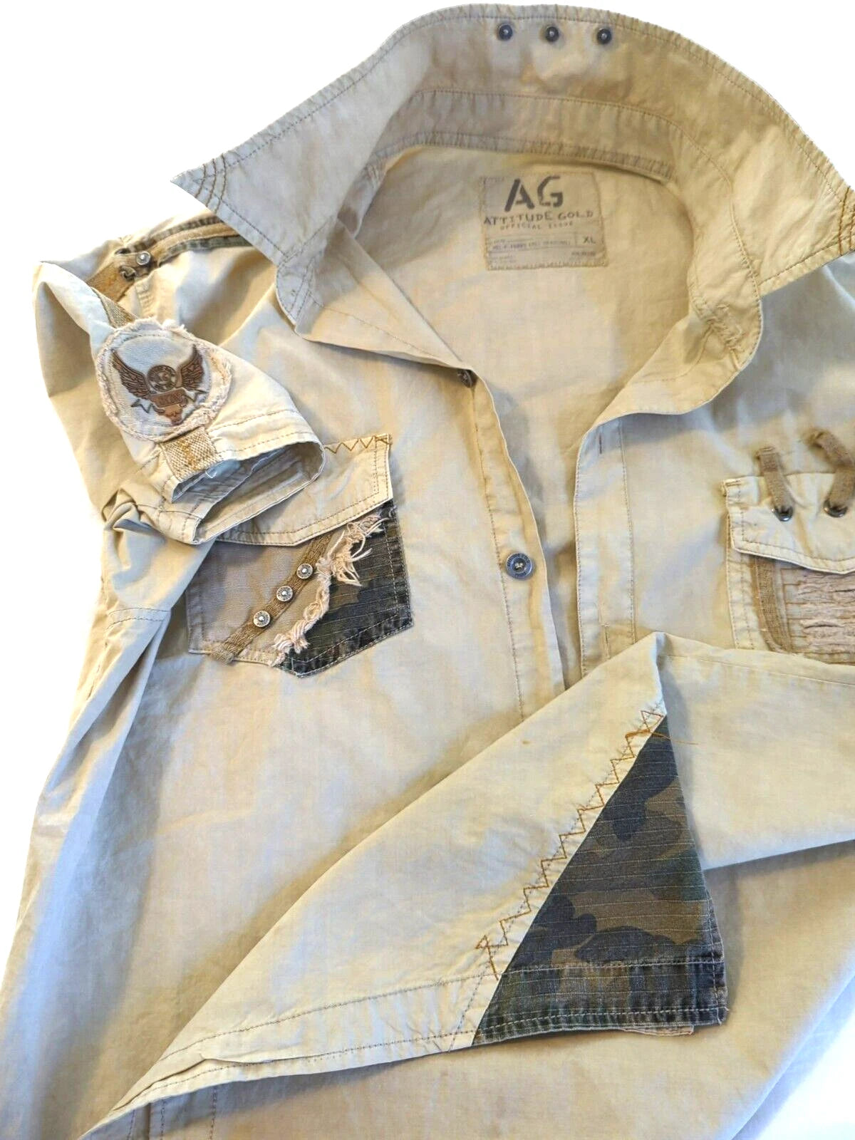 Vtg Y2K Grunge Shirt Men XL ATTITUDE GOLD Official Issue 1997 Biker Street Styl