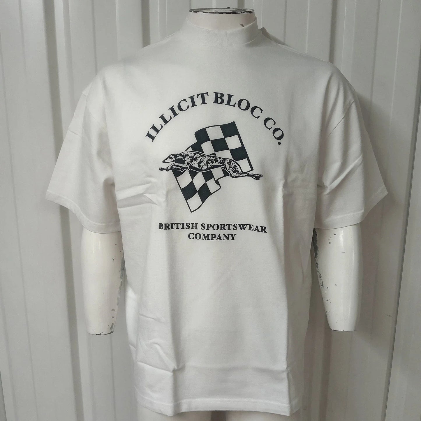Illicit Bloc Greyhound T-Shirt White 300GSM 100% Cotton Boxy Medium/Large/XXL
