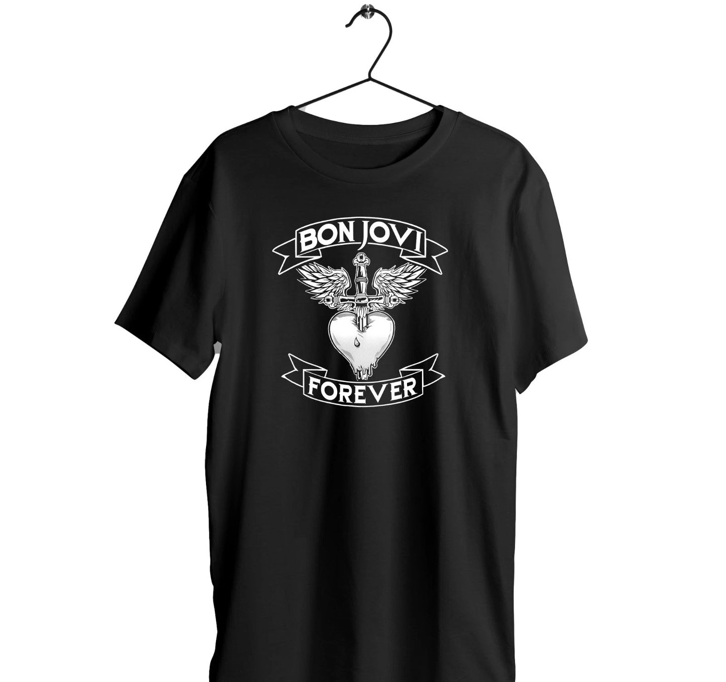 Bon Jovi Forever Black T-Shirt I Cotton Short Sleeve I Glam Hard rock gift Tee