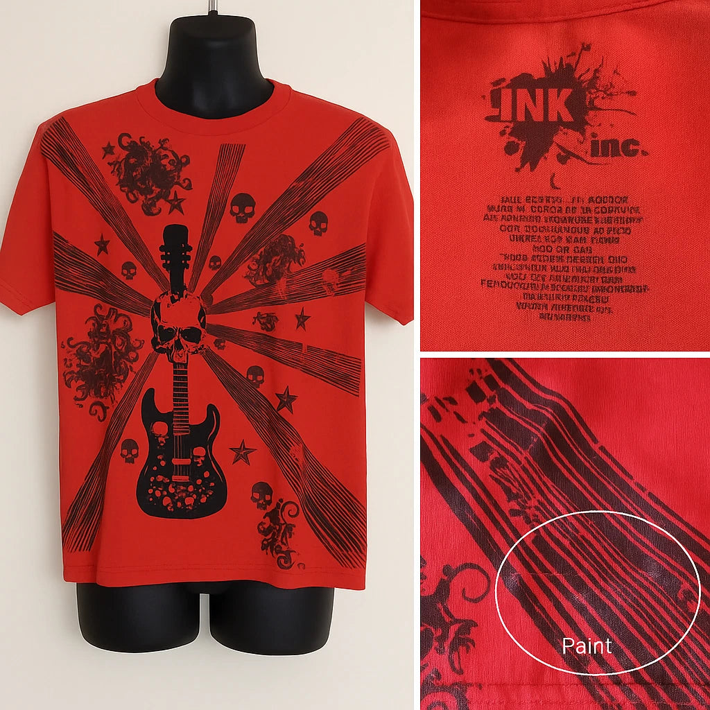 Ink Inc Men T-shirt Sz L Skull Guitar Metal Grunge Goth Streetwear Skater Biker
