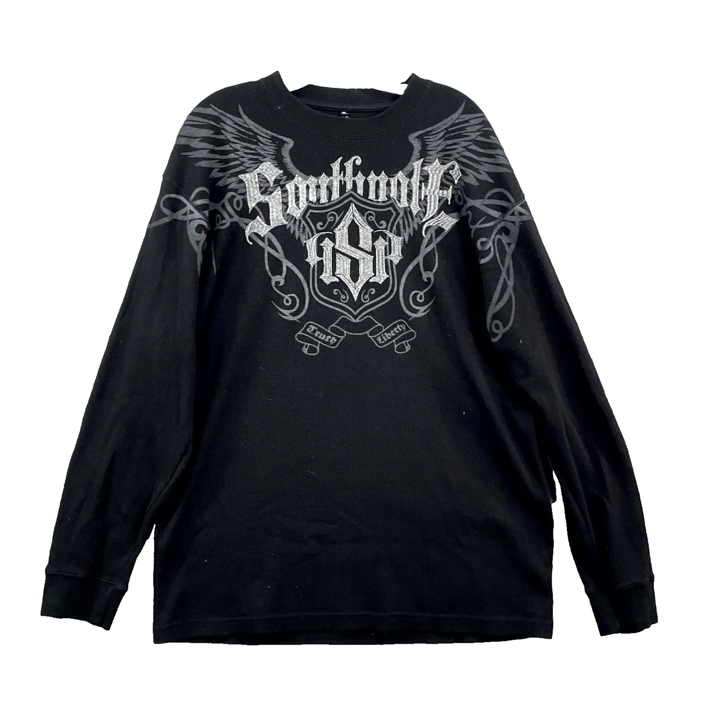 Southpole Thermal Shirt Mens XL Black Waffle Knit Goth Grunge Streetwear Y2K
