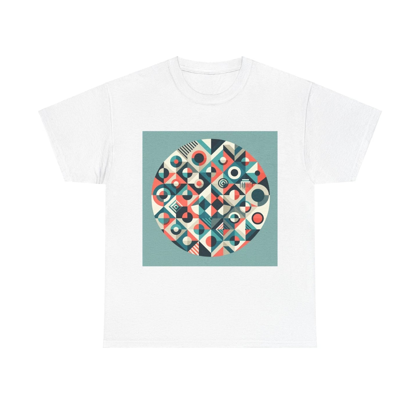 Unisex Adult T Shirt Geometric Shapes Modern Art Teal Coral