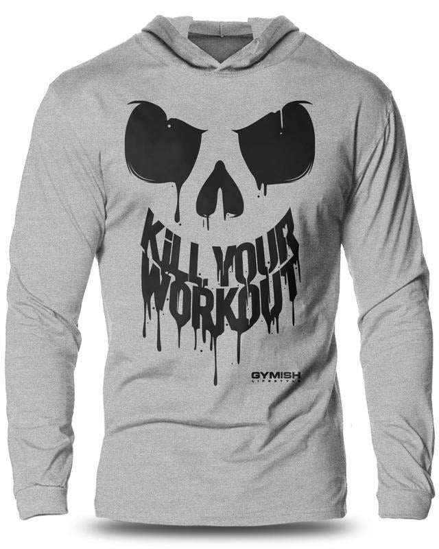 078. Kill Your Workout Lightweight Long Sleeve Hooded Gym Soft Cotton Menswear T-Shirts
