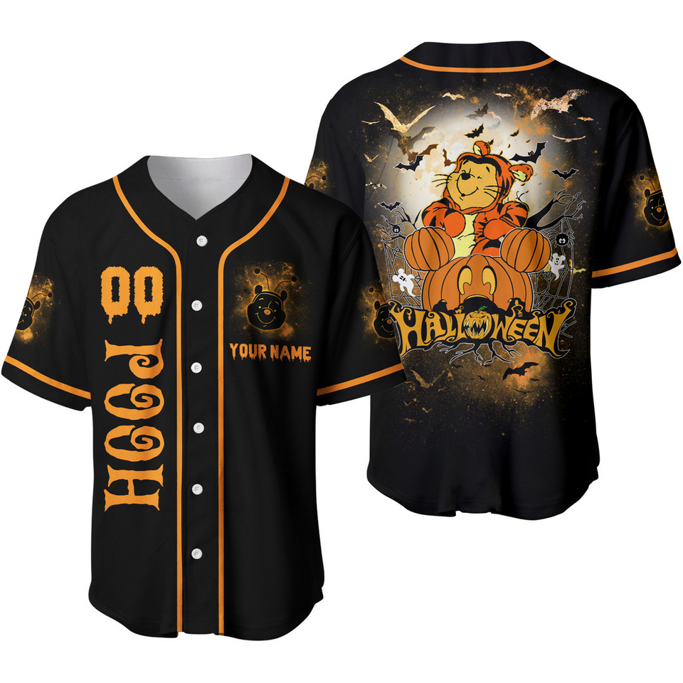Spooky Personalized Pooh Mouse Ear Head Pumpkin Halloween Baseball Jersey Shirt – Get in the Halloween Spirit! - Bafud