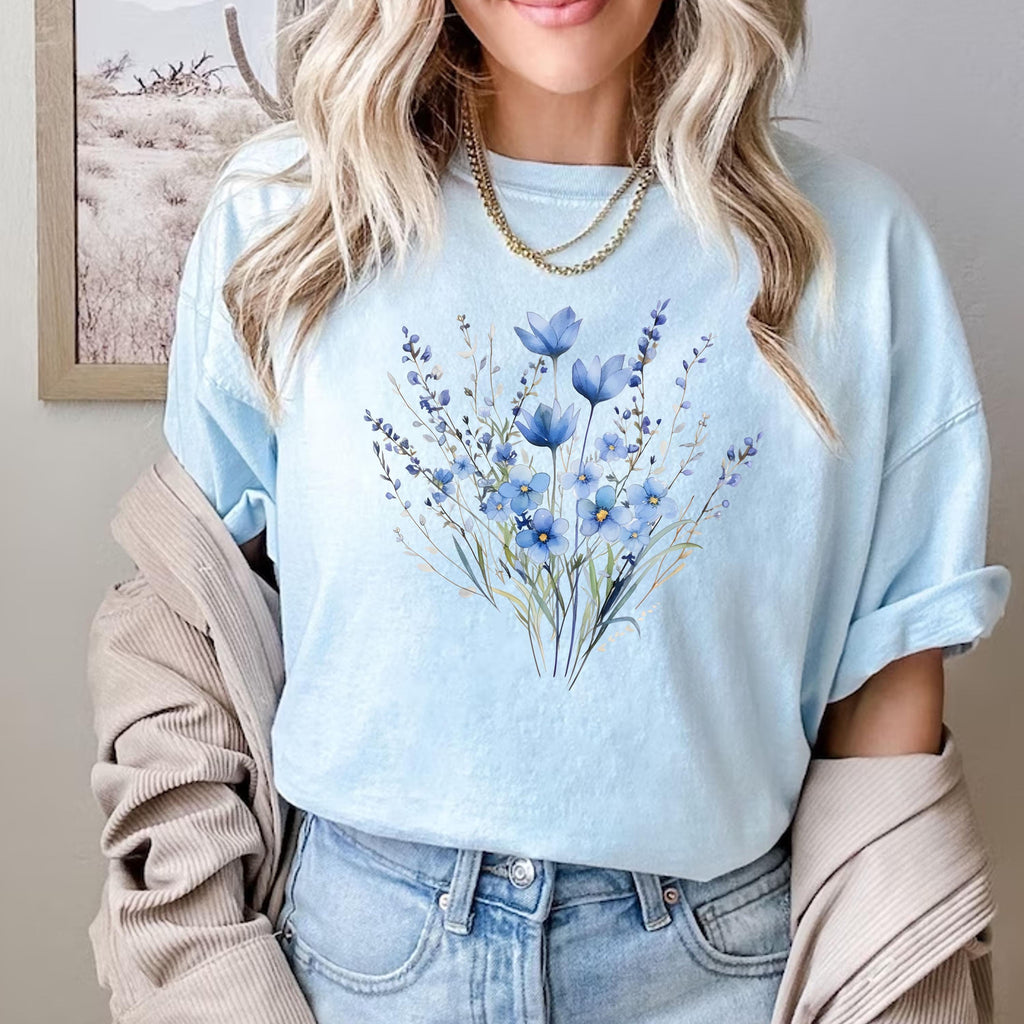 Comfort Colors Blue Flower Bouque Flower Lover Retro Floral Flower Plant Ladies Nature Lover (3)