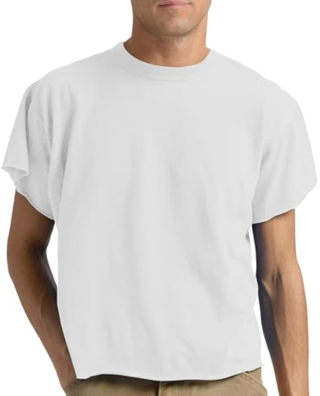 Men's Boxy Raw Cut T Shirts Short Sleeve Round Neck Tee Casual Basic Tops