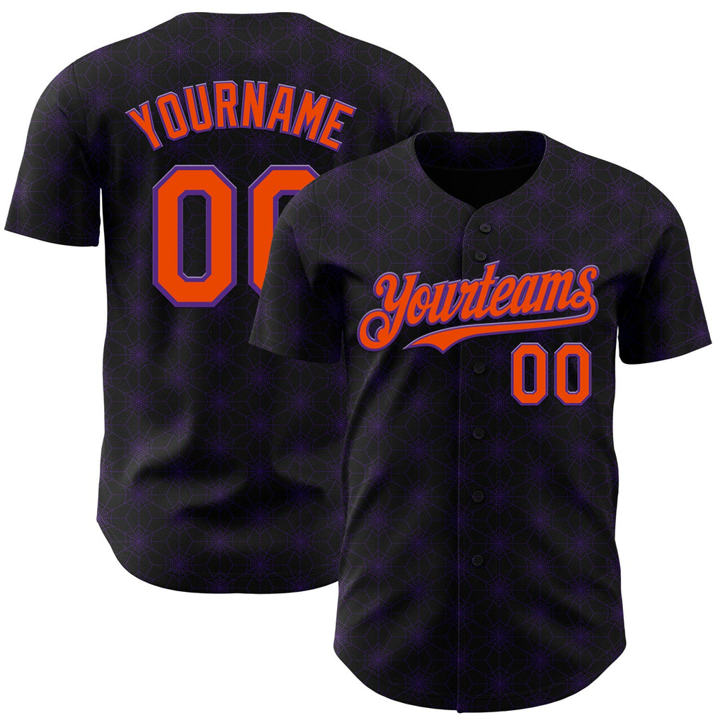 Custom Black Orange-Purple 3D Halloween Spider Net Party Costume Ideas Authentic Baseball Jersey
