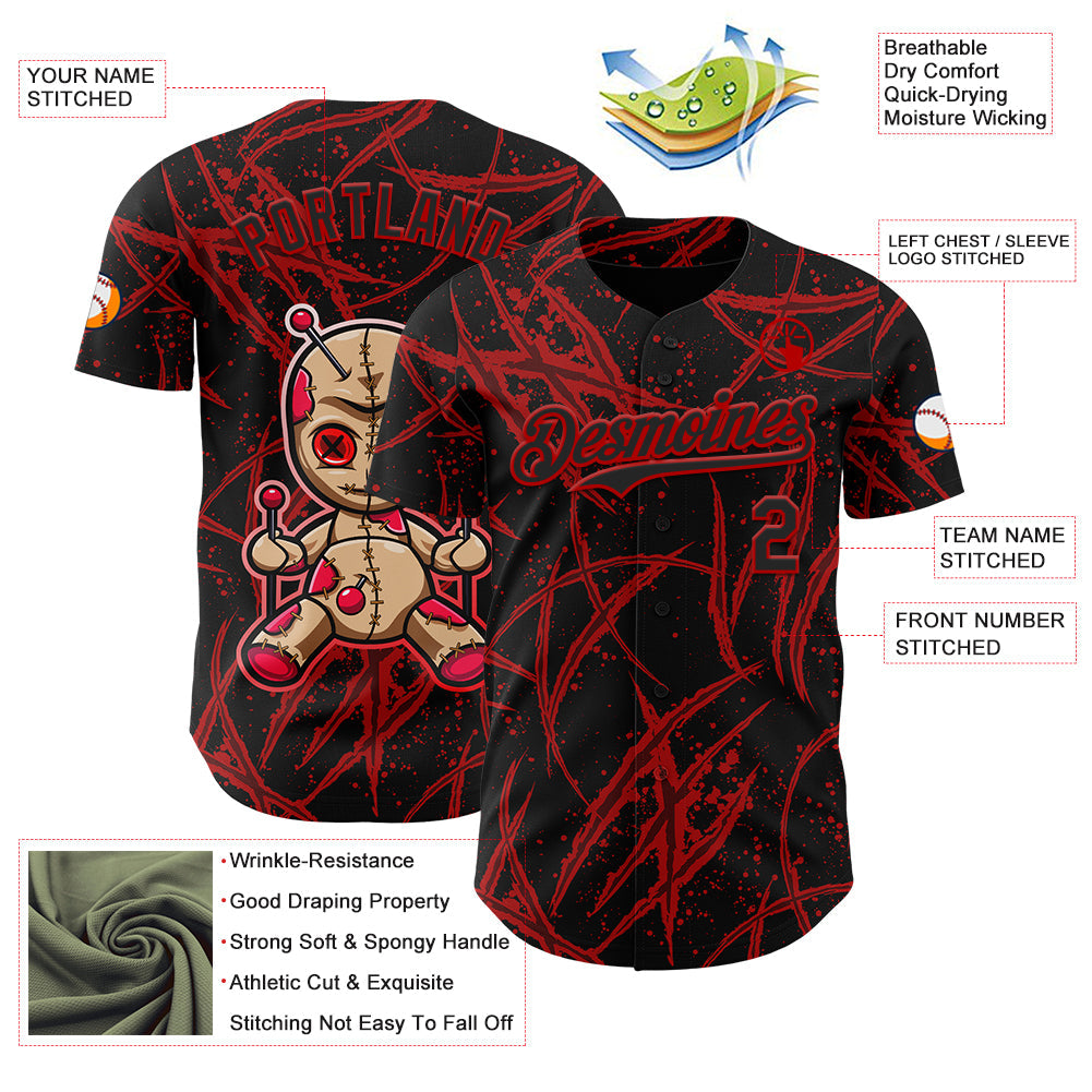 Custom Black Red 3D Halloween Horror Night Trick Treat Party Costume Ideas Authentic Baseball Jersey