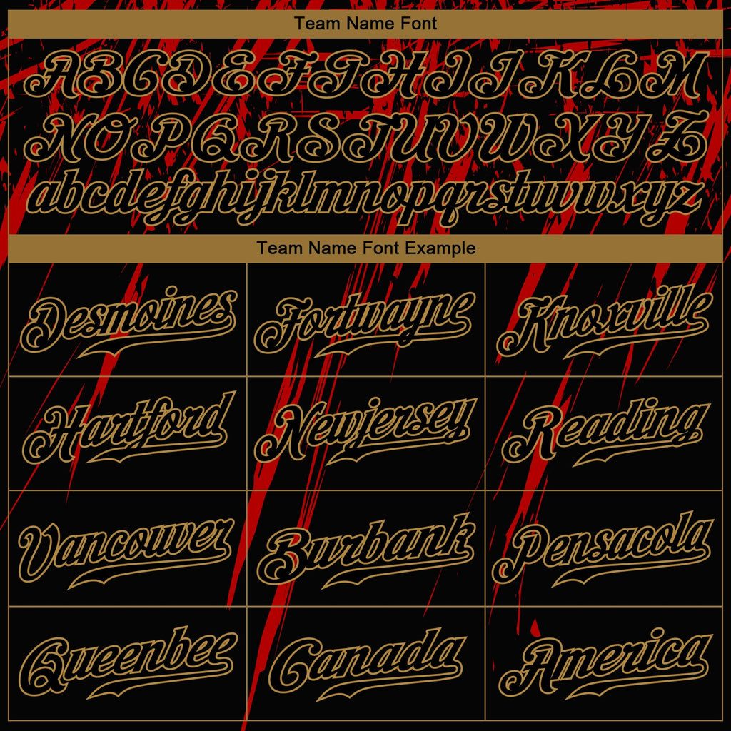 Custom Black Black Red-Old Gold 3D Pattern Design Authentic Baseball Jersey