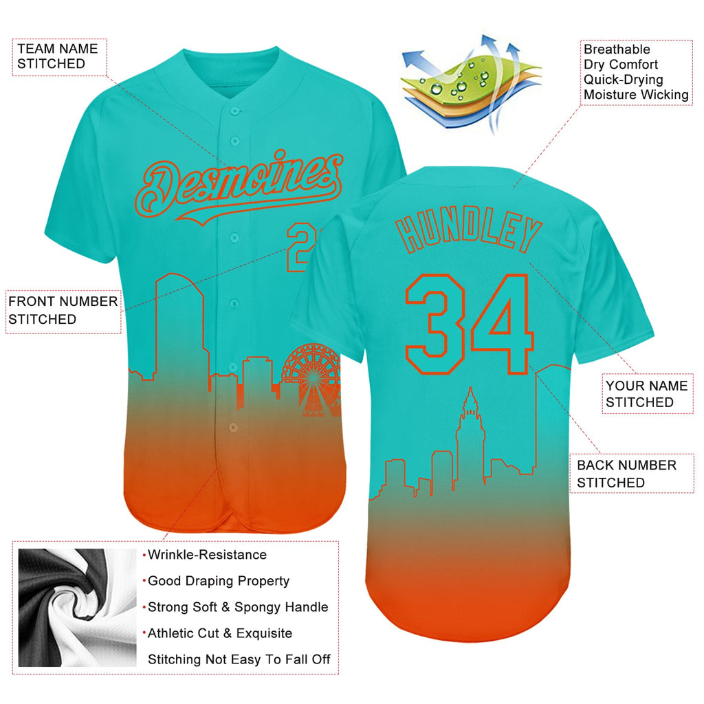 Custom Aqua Orange 3D Miami City Edition Fade Fashion Authentic Baseball Jersey