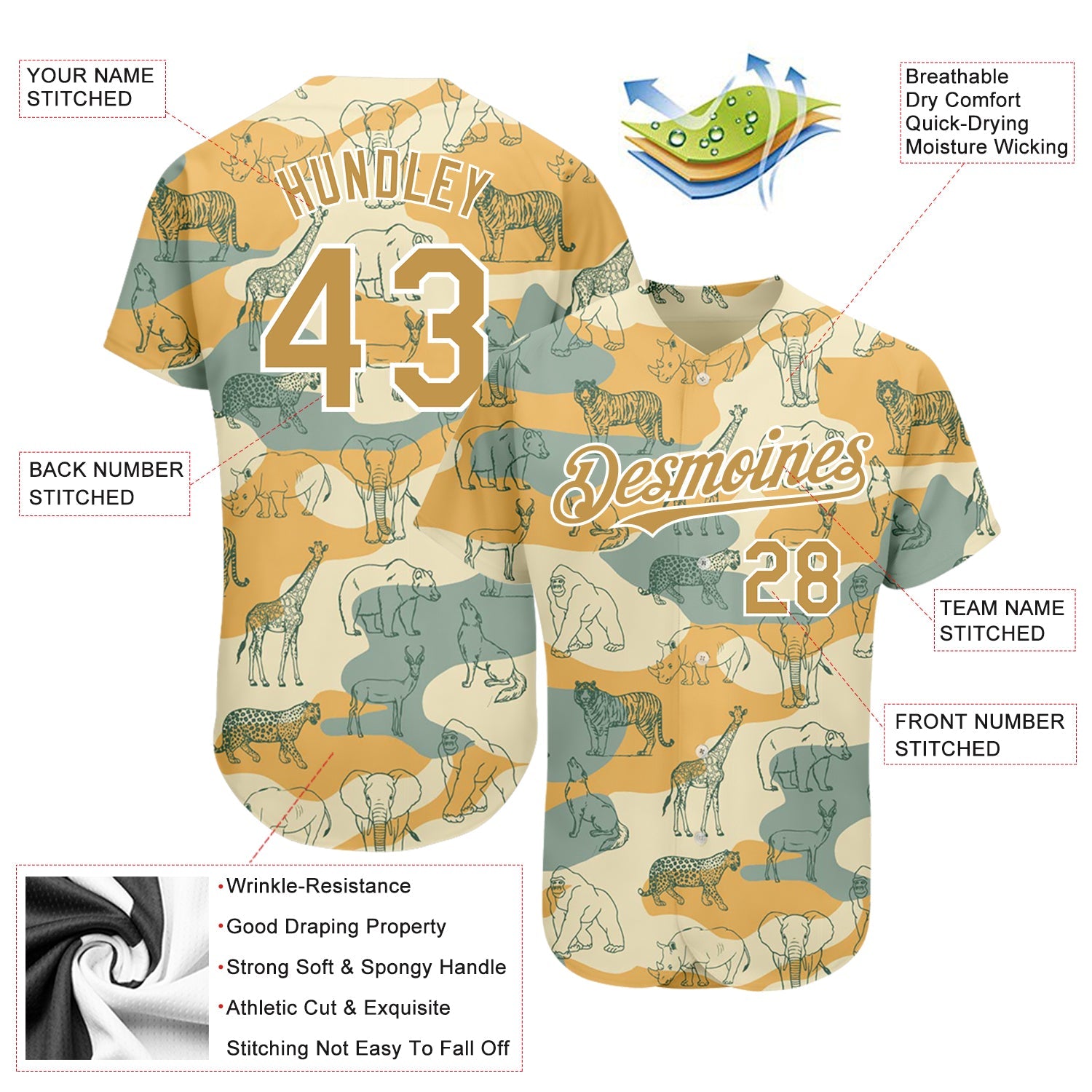 Custom Cream Old Gold-White 3D Pattern Design Animal Authentic Baseball Jersey