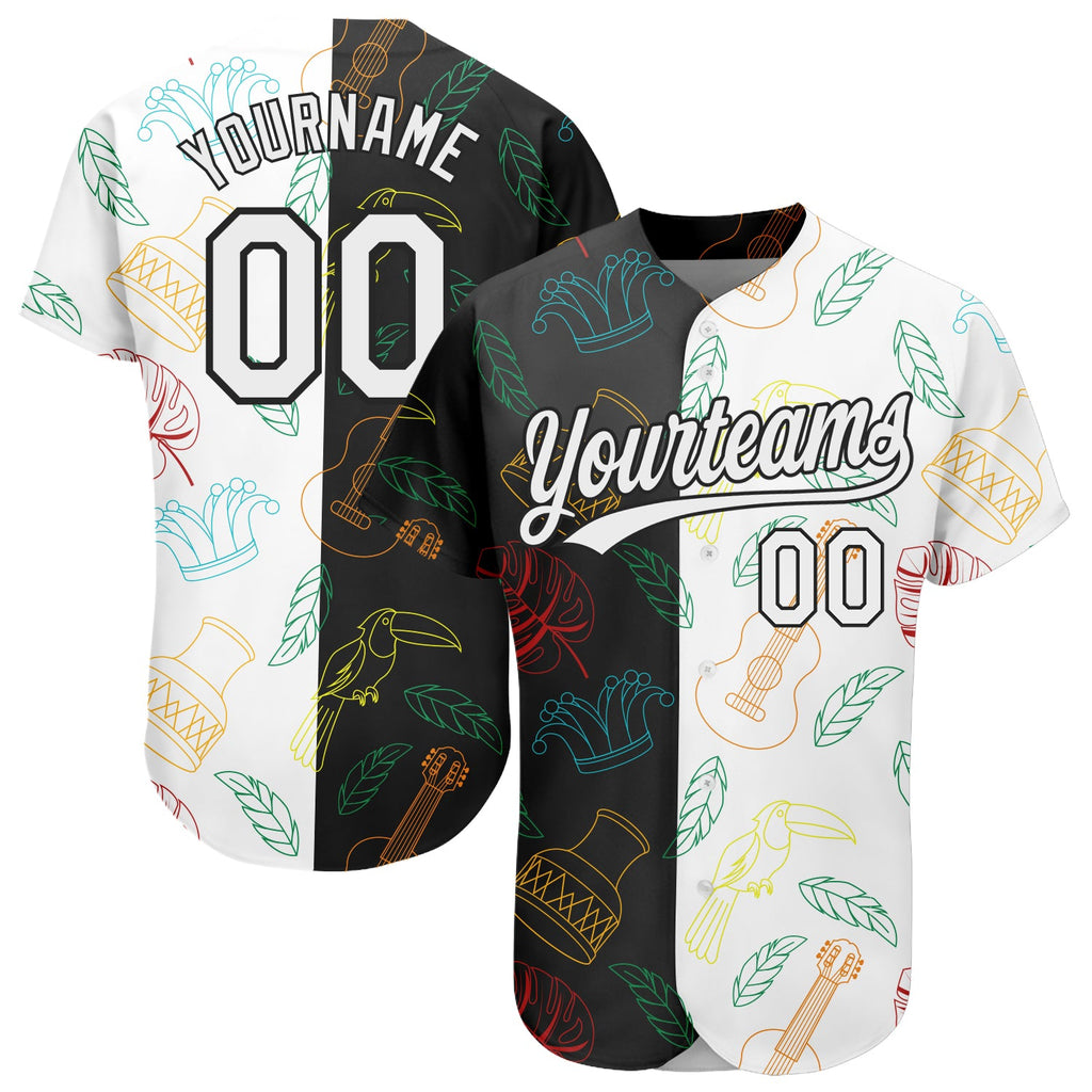 Custom Black White 3D Pattern Design Music Festival Brazilian Carnival Authentic Baseball Jersey