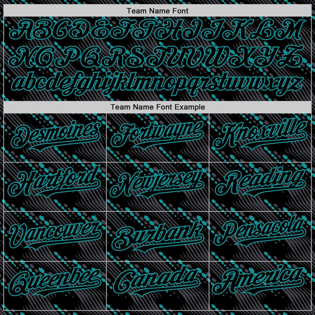 Custom Black Teal 3D Pattern Design Slant Lines Authentic Baseball Jersey
