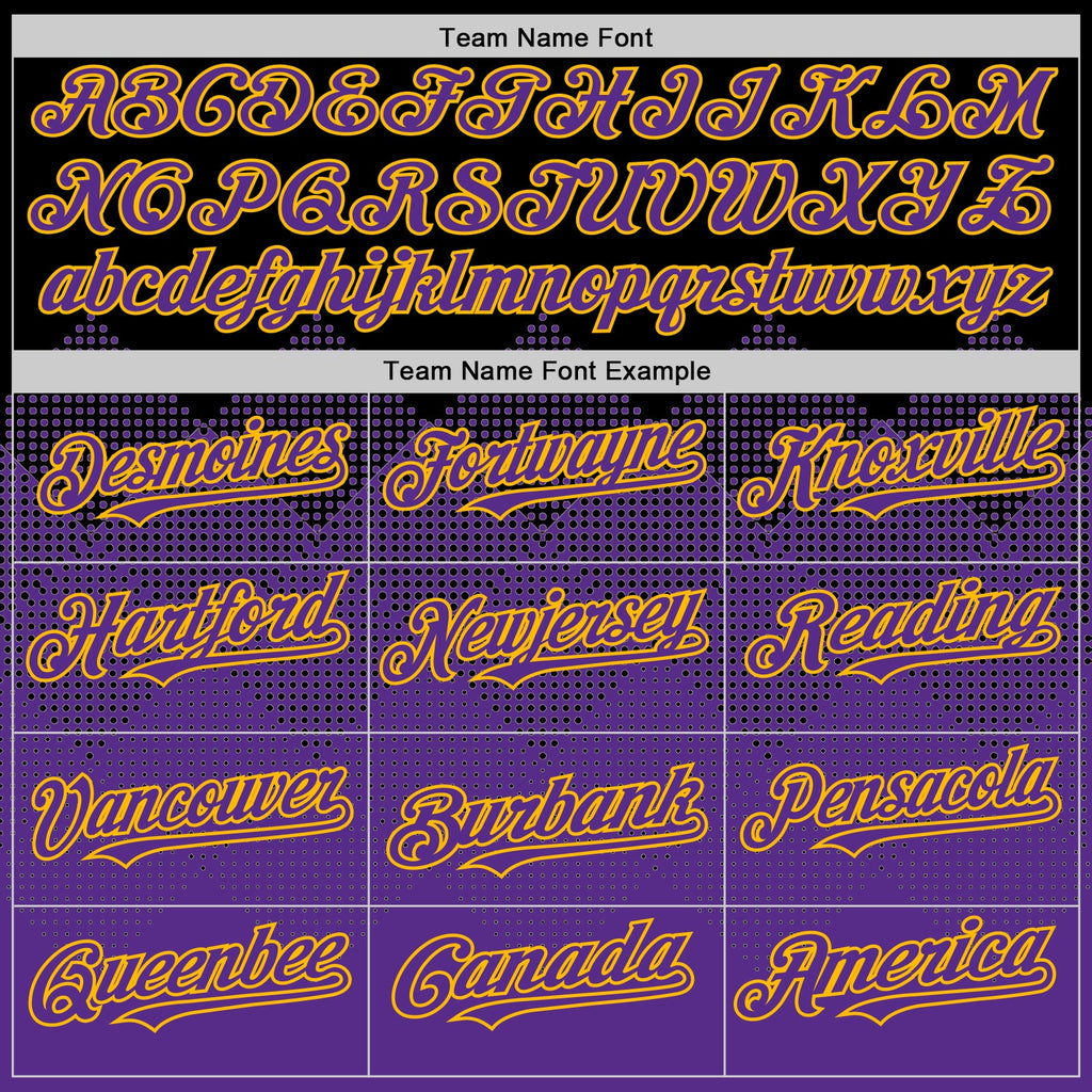 Custom Black Purple-Gold 3D Pattern Design Gradient Square Shapes Authentic Baseball Jersey