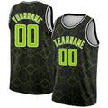 Custom Black Neon Green-White Geometric Shapes Authentic City Edition Basketball Jersey