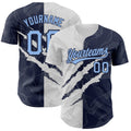Custom Graffiti Pattern Light Blue-Navy 3D Scratch Authentic Baseball Jersey