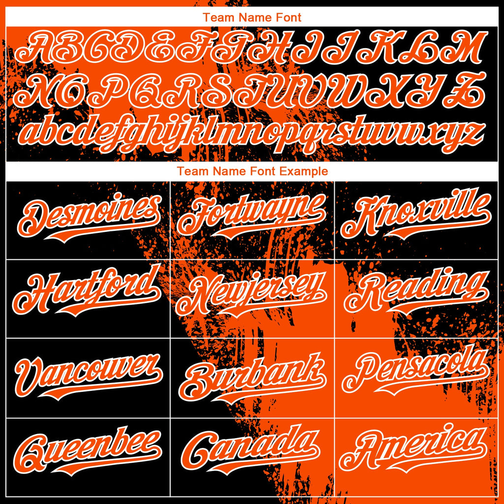 Custom Black Orange-White 3D Pattern Design Abstract Brush Stroke Authentic Baseball Jersey