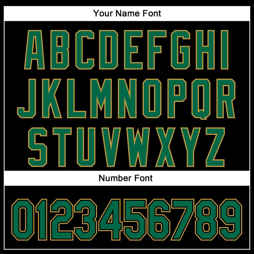 Custom Black Kelly Green-Old Gold 3D Pattern Design Curve Solid Authentic Baseball Jersey