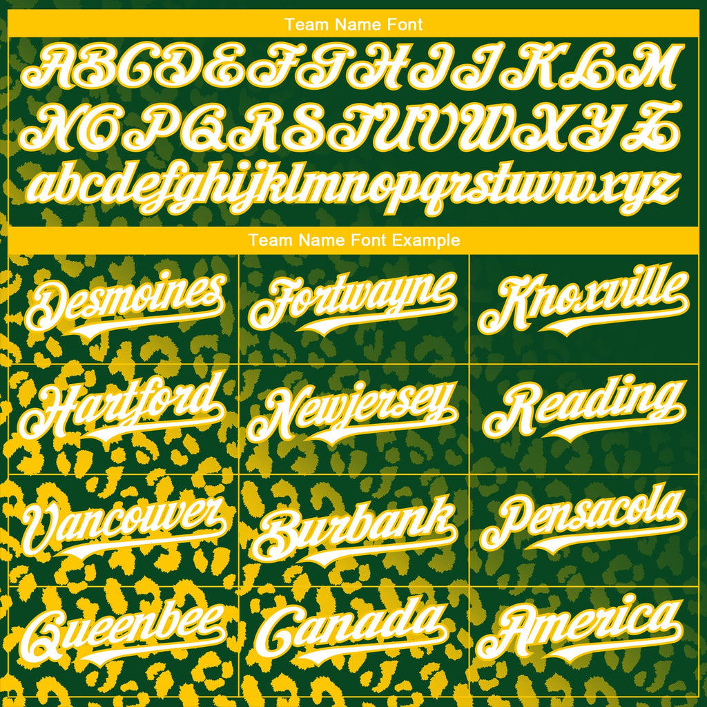 Custom Green White-Yellow 3D Pattern Design Leopard Print Fade Fashion Authentic Baseball Jersey