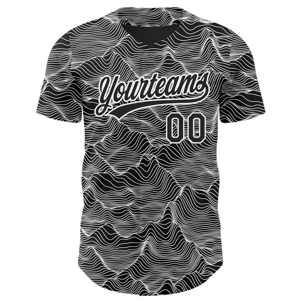 Custom Black White 3D Pattern Design Abstract Mountains Authentic Baseball Jersey