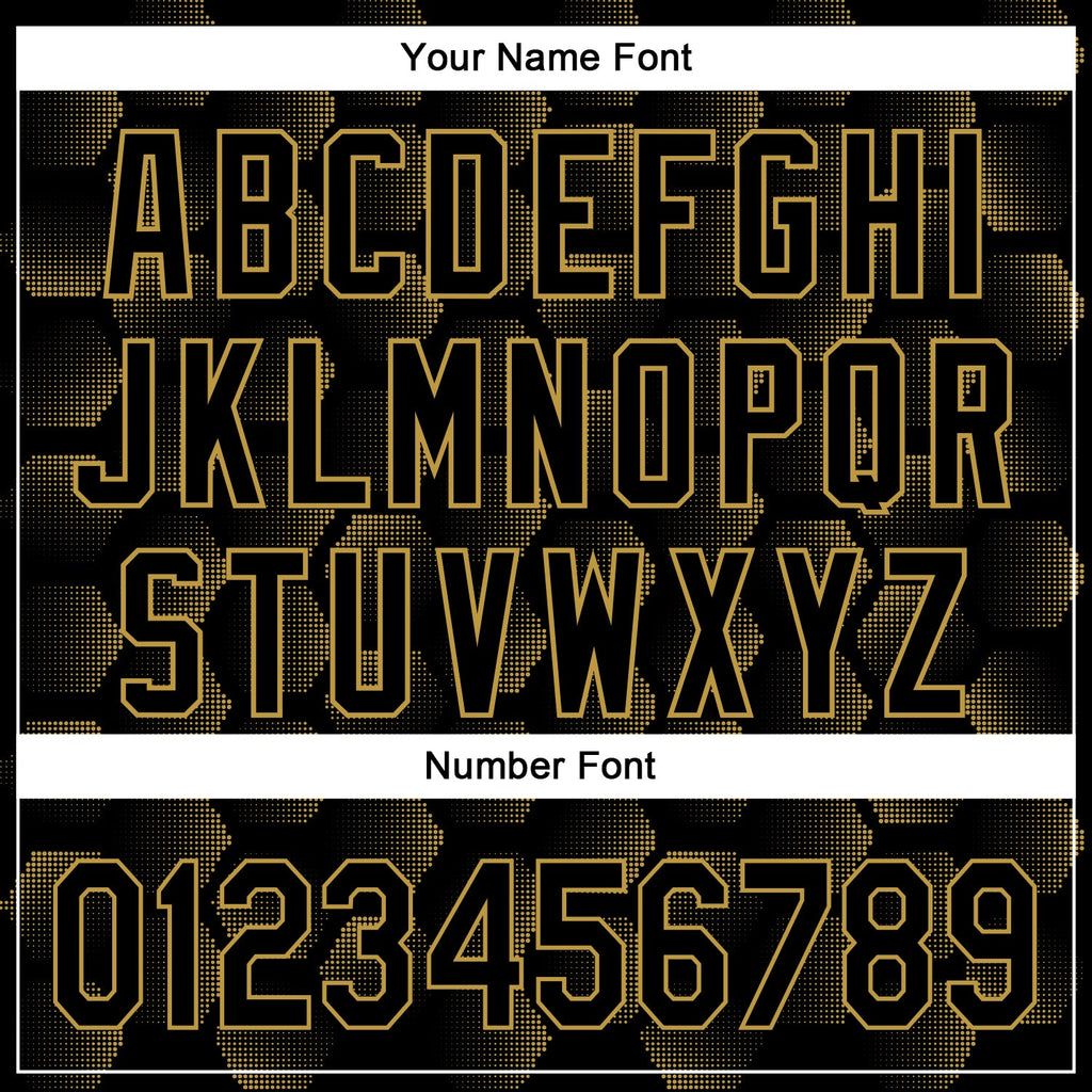Custom Black Old Gold 3D Pattern Design Halftone Geometric Shapes Authentic Baseball Jersey