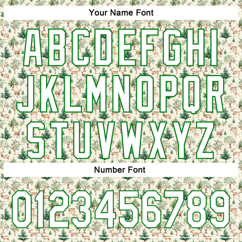 Custom Cream White-Grass Green 3D Pattern Design Animal Deer Authentic Baseball Jersey