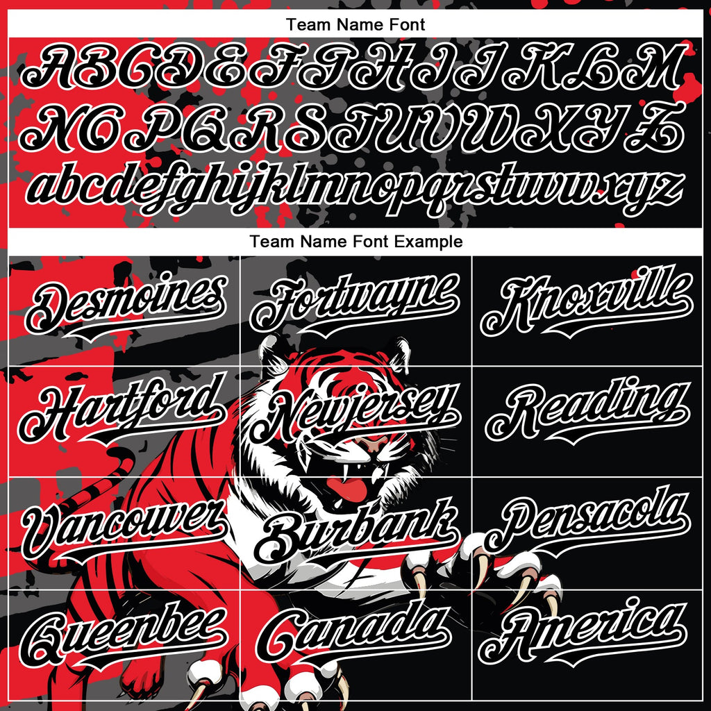 Custom Black Red-White 3D Pattern Design Animal Tiger Authentic Baseball Jersey