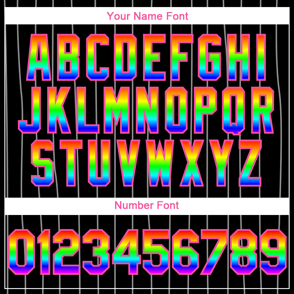 Custom Black White Pinstripe Rainbow-Pink 3D Authentic Baseball Jersey