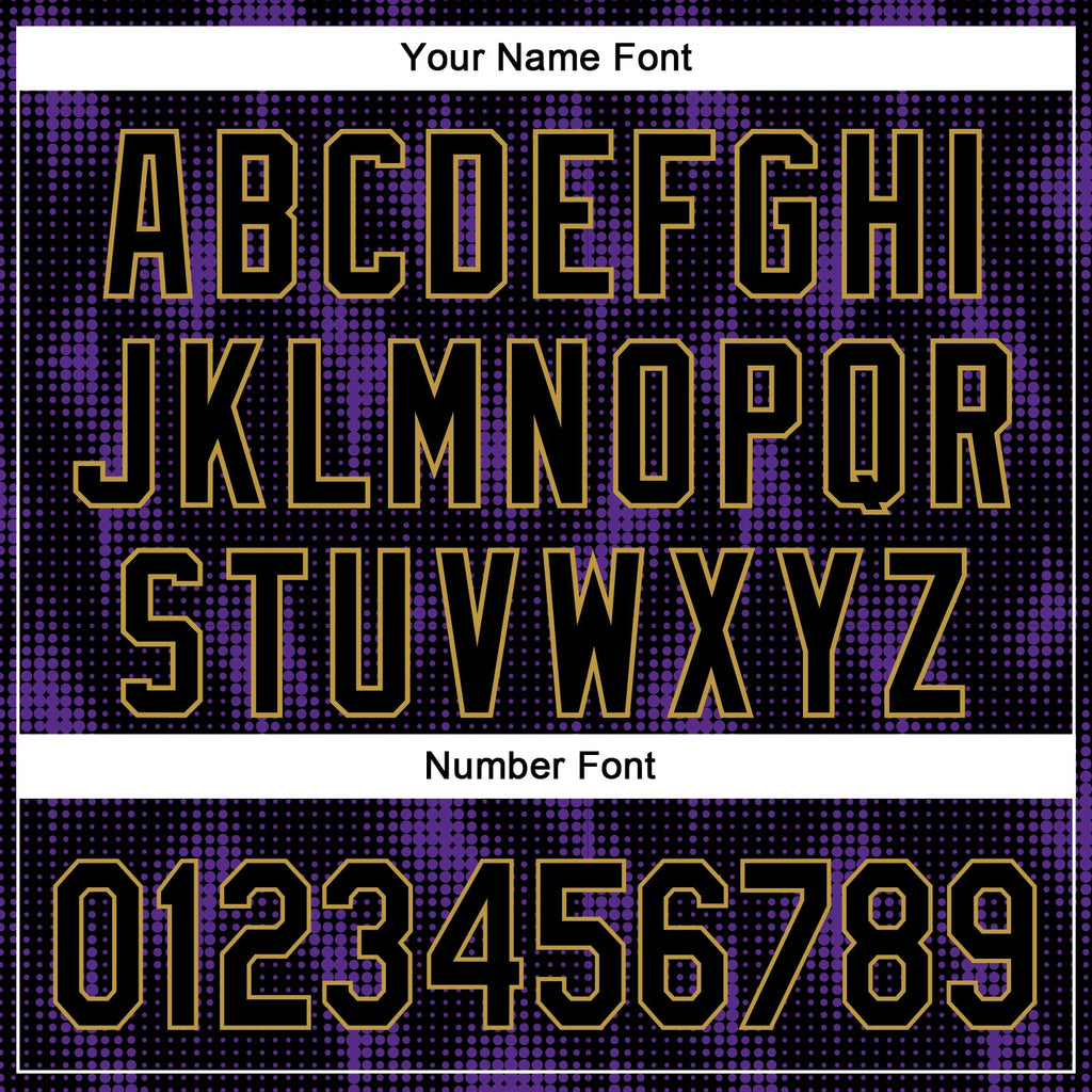 Custom Black Purple-Old Gold 3D Pattern Design Halftone Dots Authentic Baseball Jersey