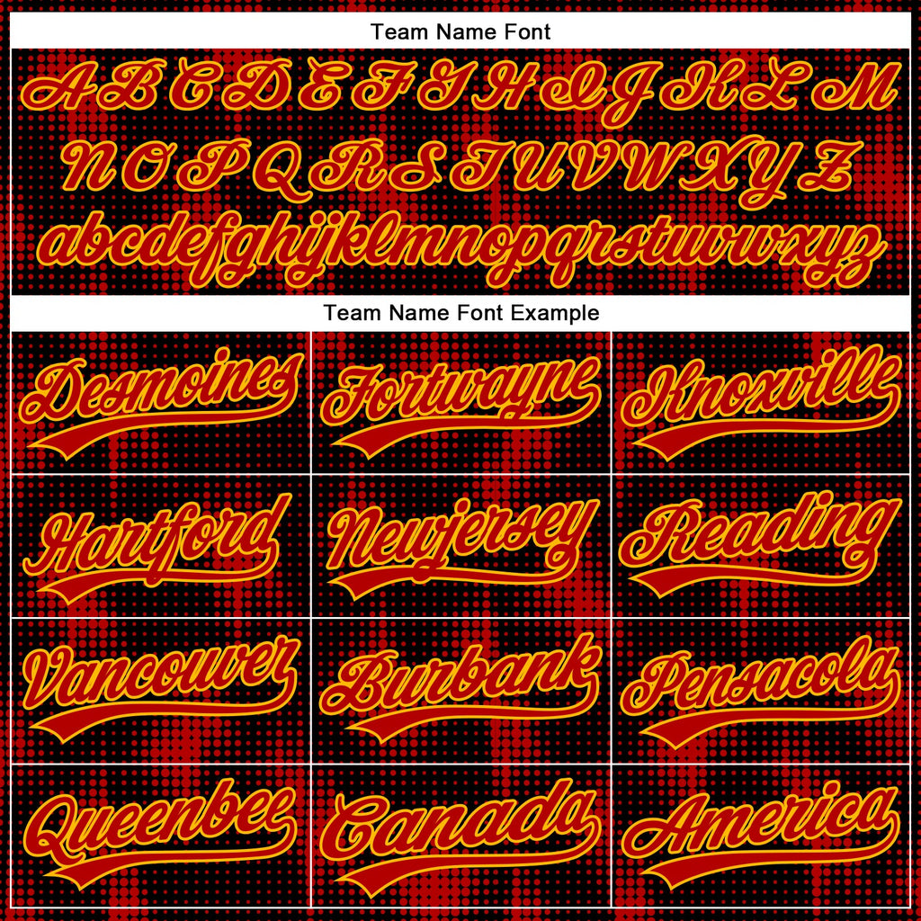 Custom Black Red-Gold 3D Pattern Design Halftone Dots Authentic Baseball Jersey