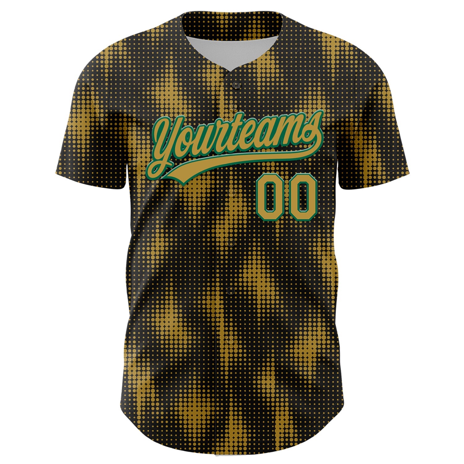 Custom Black Old Gold-Kelly Green 3D Pattern Design Halftone Dots Authentic Baseball Jersey