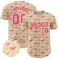Custom Cream Neon Pink 3D Pattern Design Animal Horse Authentic Baseball Jersey