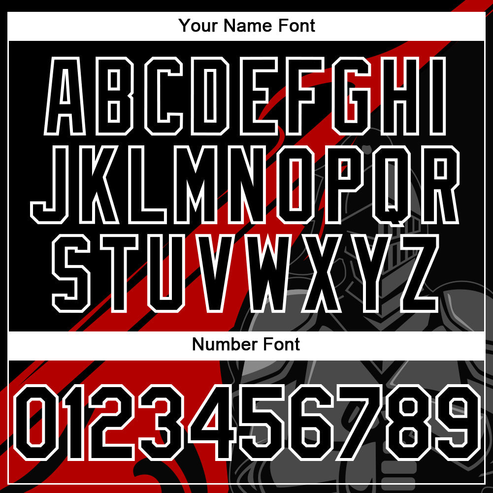 Custom Black Red-Gray 3D Pattern Design Knight Hero Art Authentic Baseball Jersey